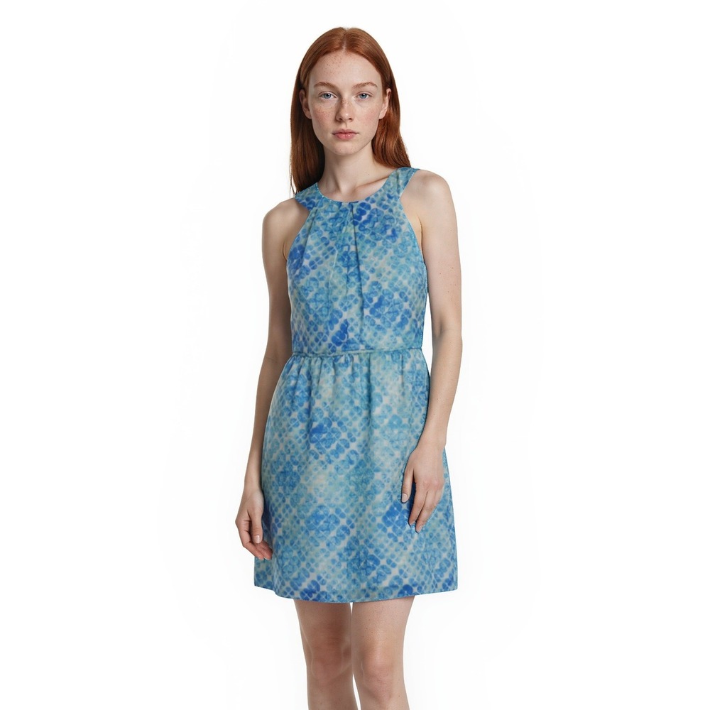 Shoshanna Sheath Dress Women's Size 10 Blue Green Tie Dye High‎ Neck Sleeveless